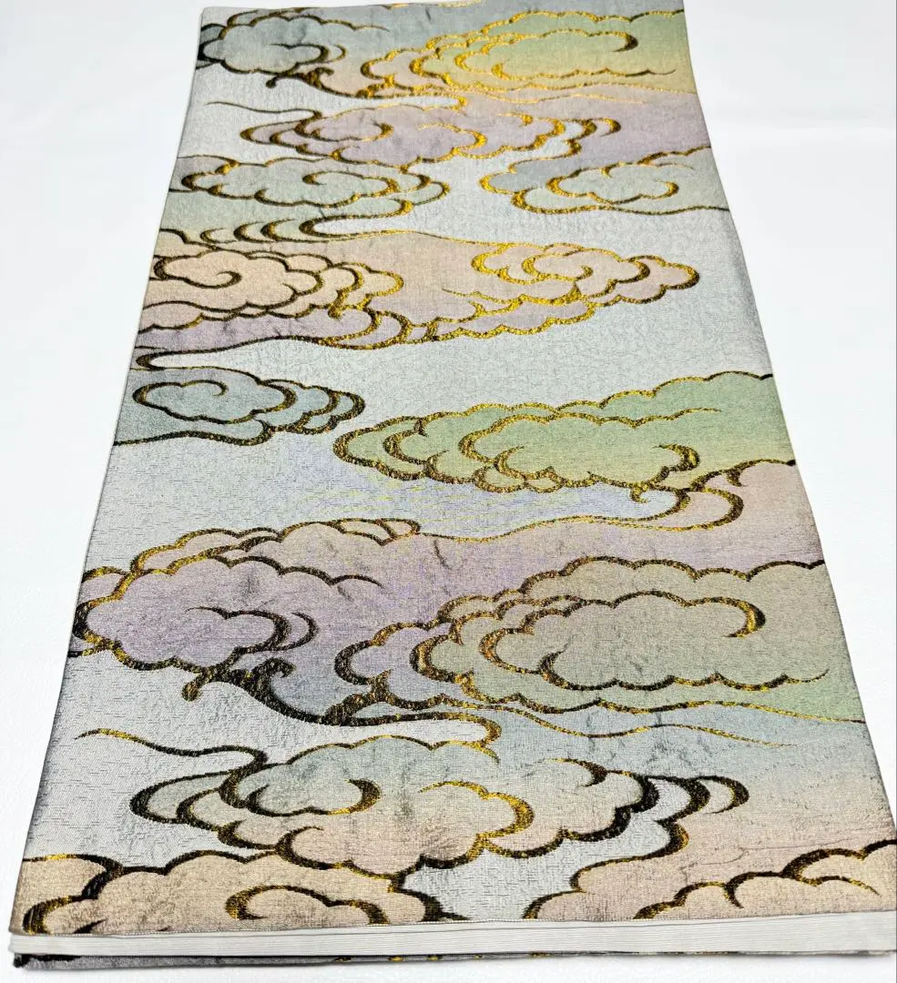 高級 袋帶 正絹 六通柄 雲 青雲 絲綢姬 金色 瑞雲紋樣 的縮圖