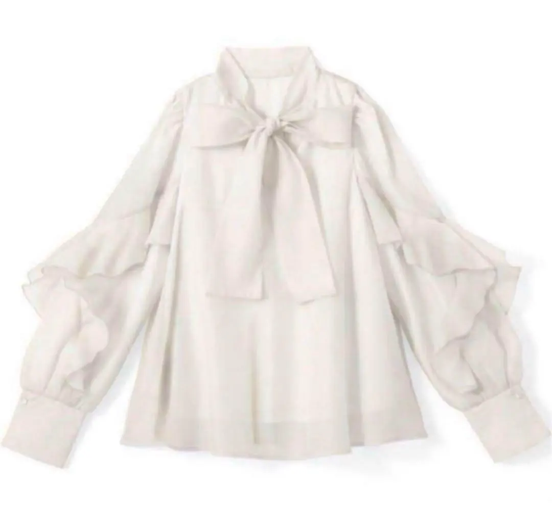 GRL 甜美風 刊載 蝴蝶結歐根紗荷葉邊襯衫 的縮圖