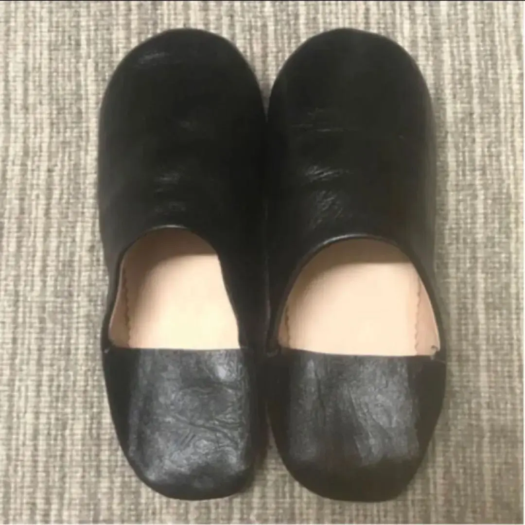 Thumbnail of New ❤️ Moroccan Babouche Slippers Slip-ons Black Leather Handmade