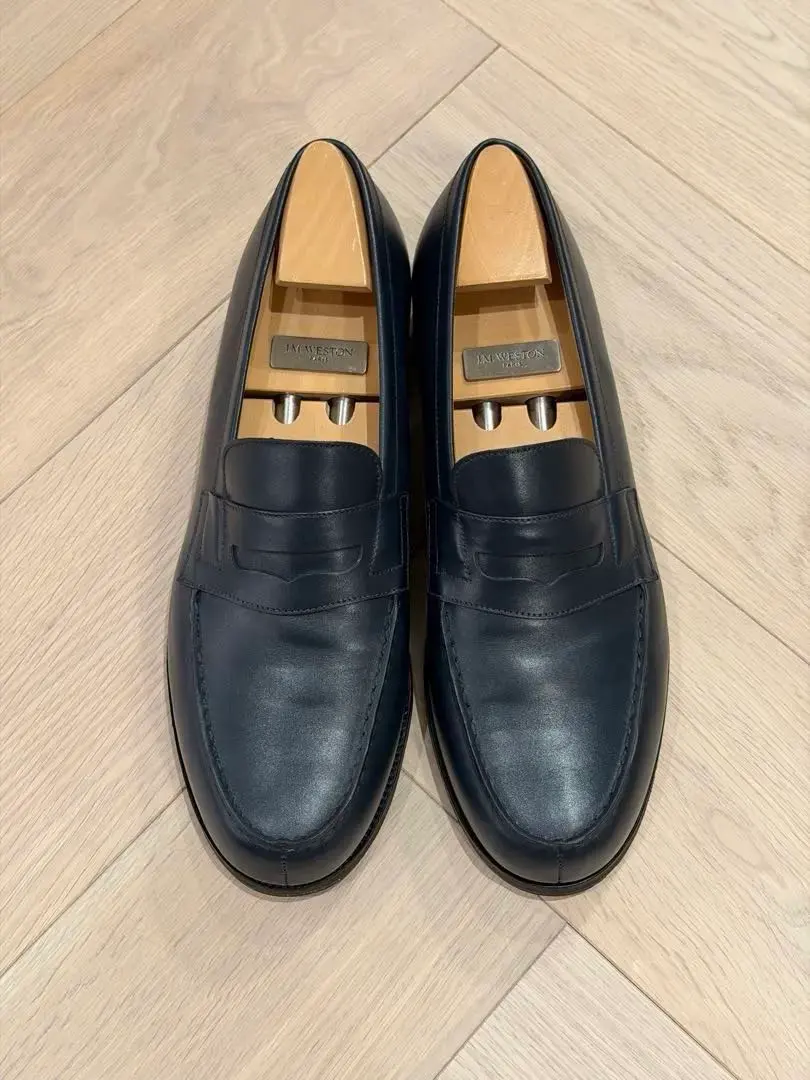 Thumbnail of J.M. WESTON 180 9D Navy, with box and shoe trees