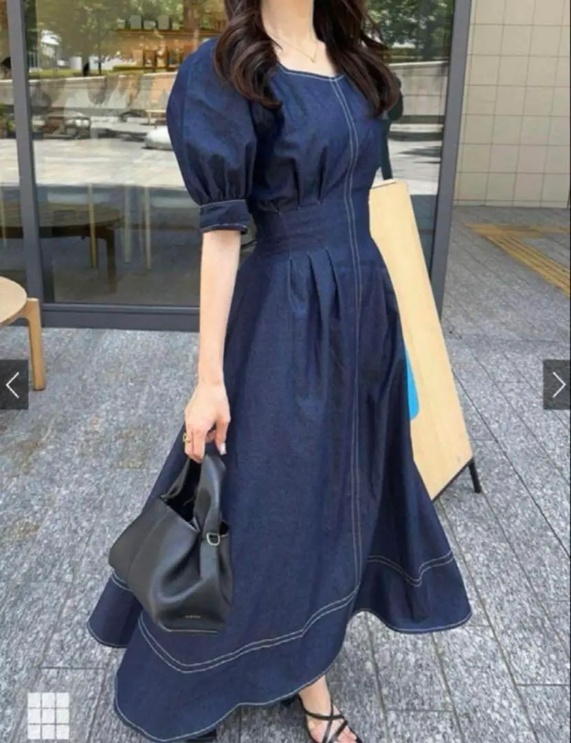 Thumbnail of GRL Back Lace-up Color Stitch Denim Dress [gm747]