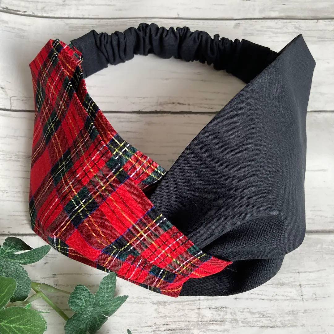 Thumbnail of Hairband Cross Hair Turban Handmade Red Checkered Pattern x Black 2