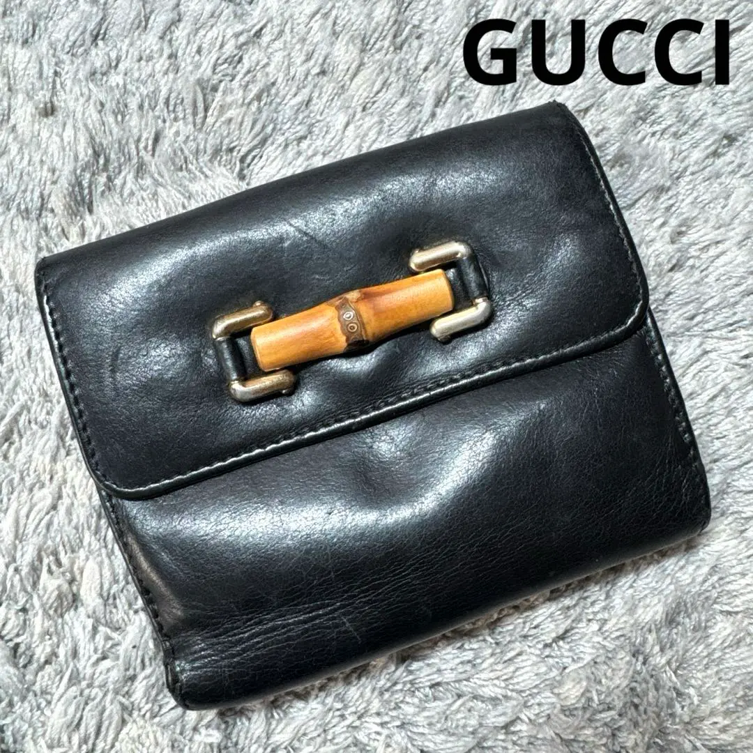 Thumbnail of GUCCI Gucci Bi-fold Wallet Leather Bamboo Black