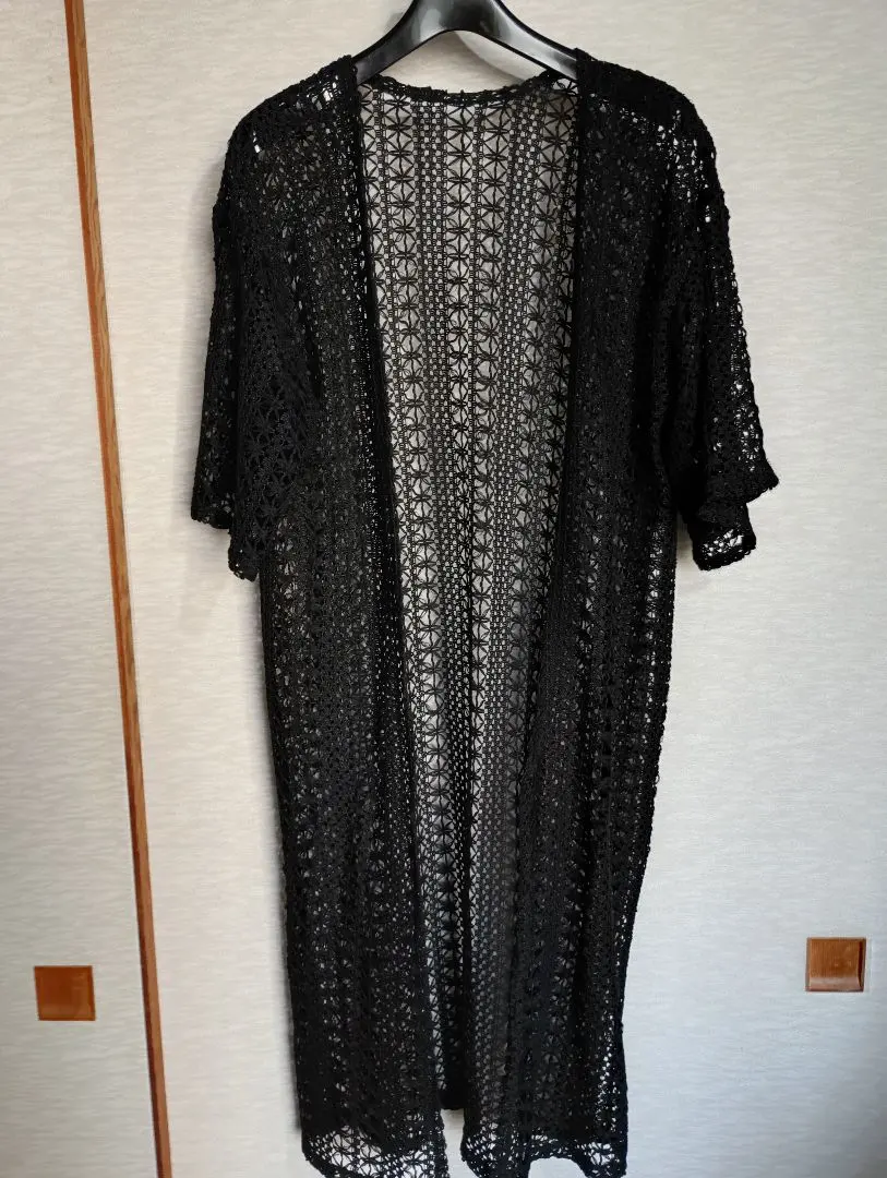 Thumbnail of Black lace knit long cardigan