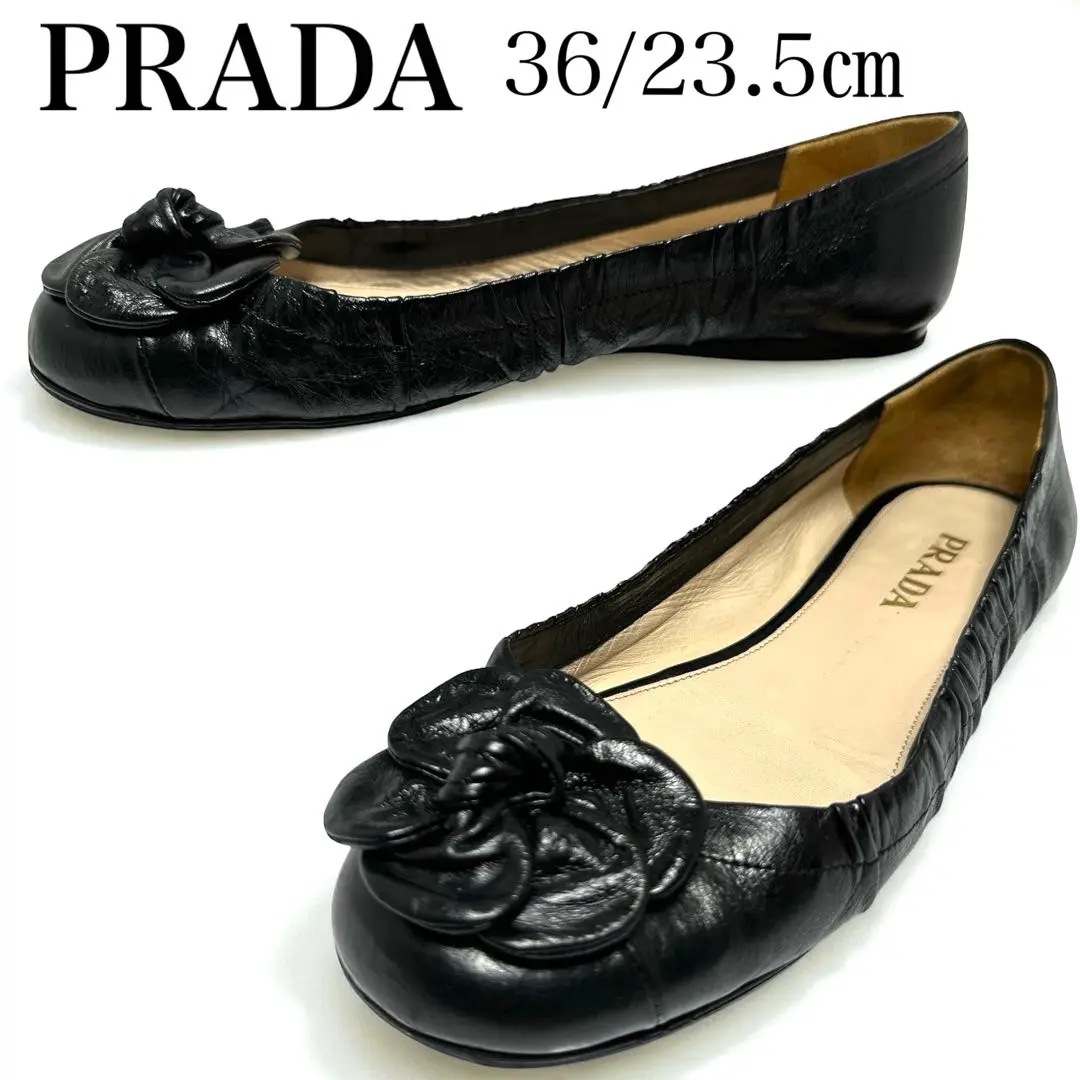 PRADA シルバー バレエシューズ 36 Prada ラムレザー バレエフラットシューズ (すべての新品