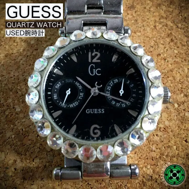 GUESS クォーツ腕時計 ブラック ゲス GUESS ブラック クォーツ腕時計 電池交換済 - メルカリ