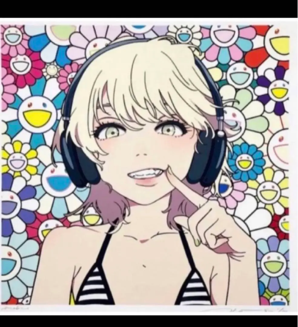 村上隆　版画　smile_02ブルーヘアー、ピンクヘッドホンwM.F Takashi Murakami / kaikai kiki(タカシ ムラカミ/ カイカイキキ