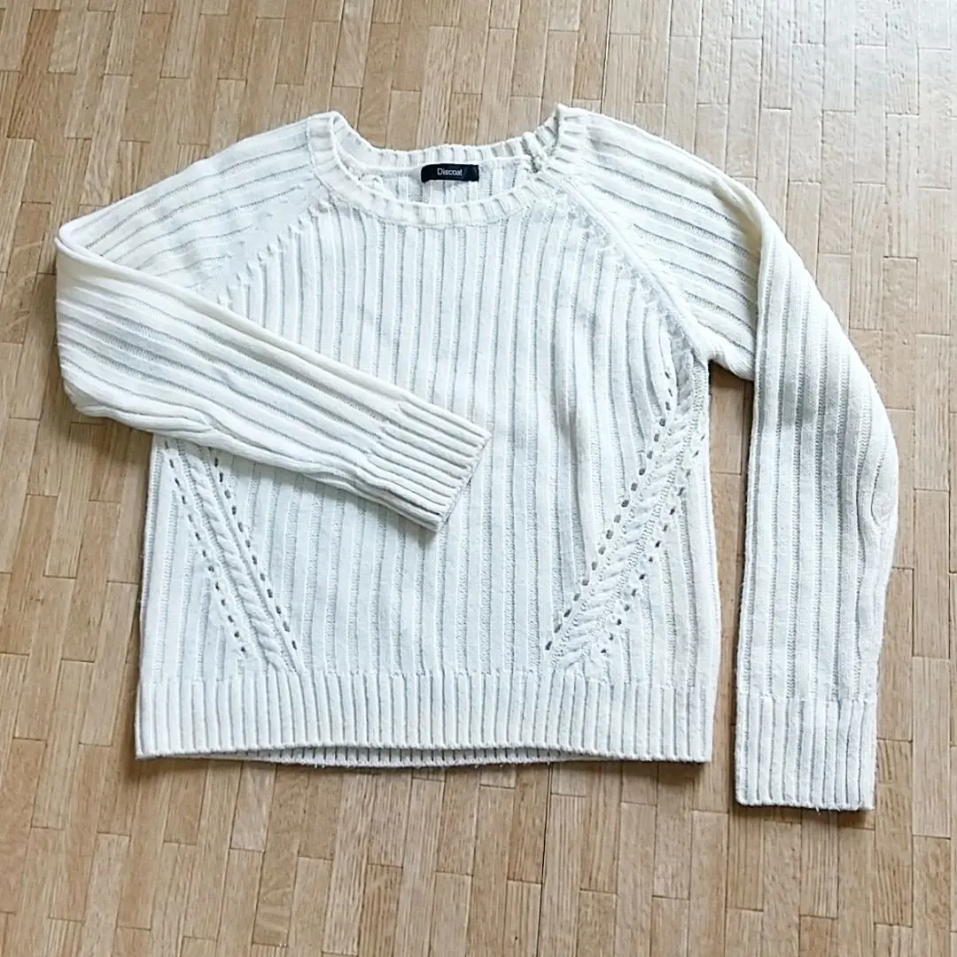 Thumbnail of Discoat White Long Sleeve Knit with Decorative Stitching