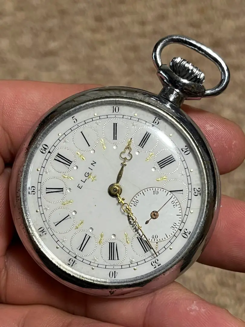 エルジン ELGIN 汽車　シルバー文字盤 懐中時計 sv925 ジャンク 2602311498.jpg?1749085124