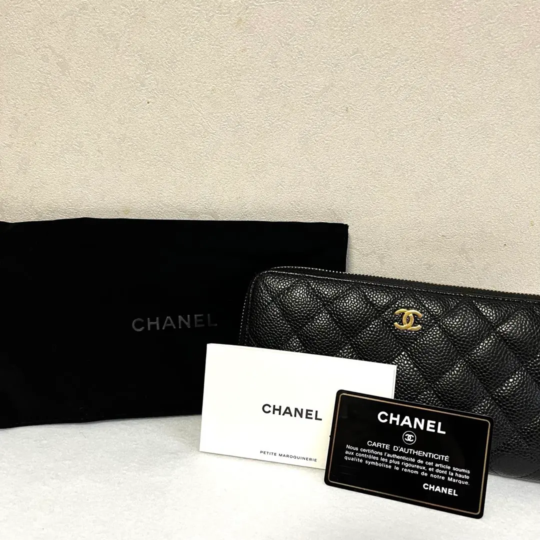 【CHANEL】香奈兒 魚子醬皮 長款錢包 金色 的縮圖