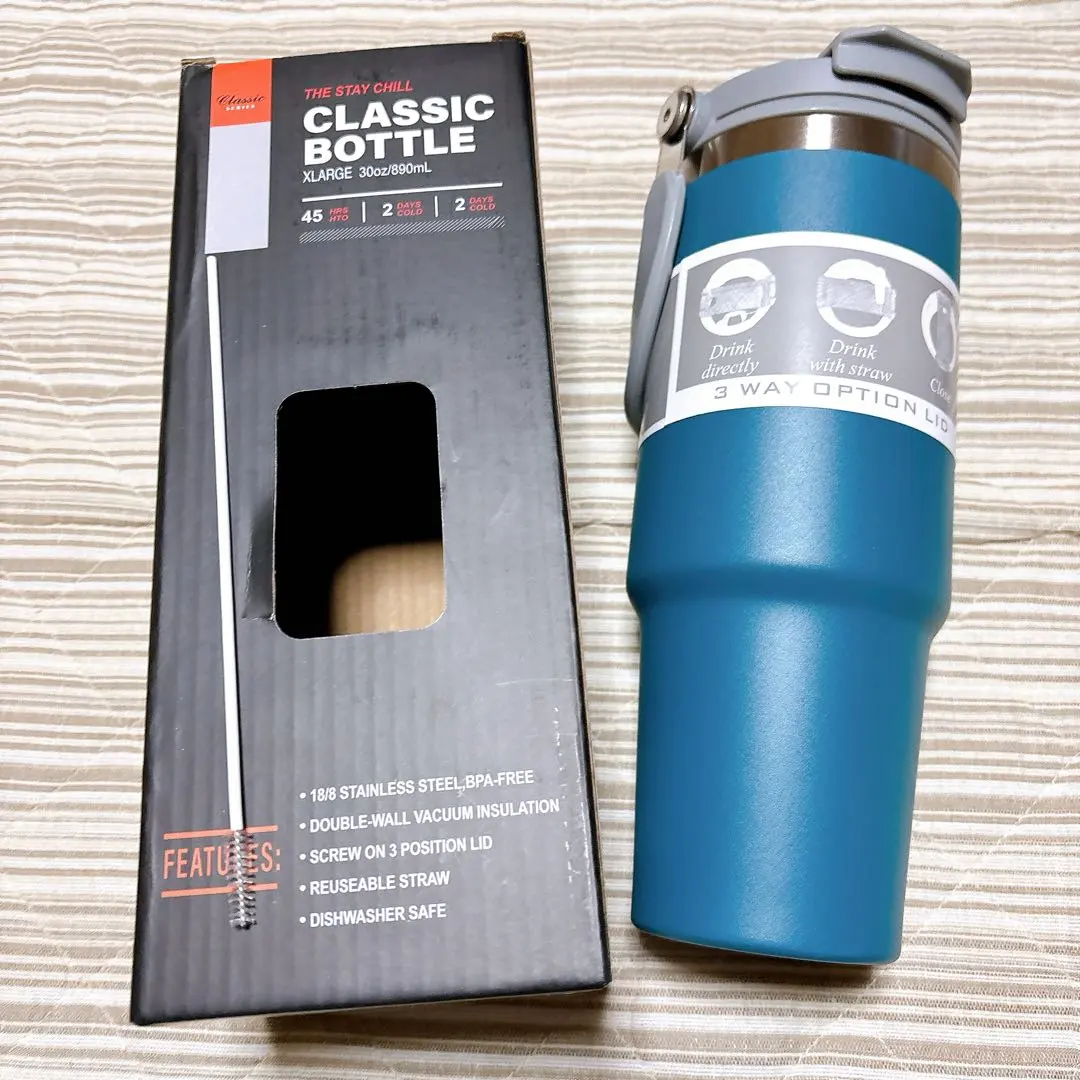 Thumbnail of Stainless Steel Tumbler 890ml Green Large Capacity with Straw