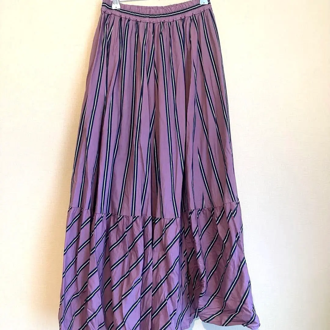 Thumbnail of Excellent condition 【rienda】Striped Purple Flare Skirt, Free Size