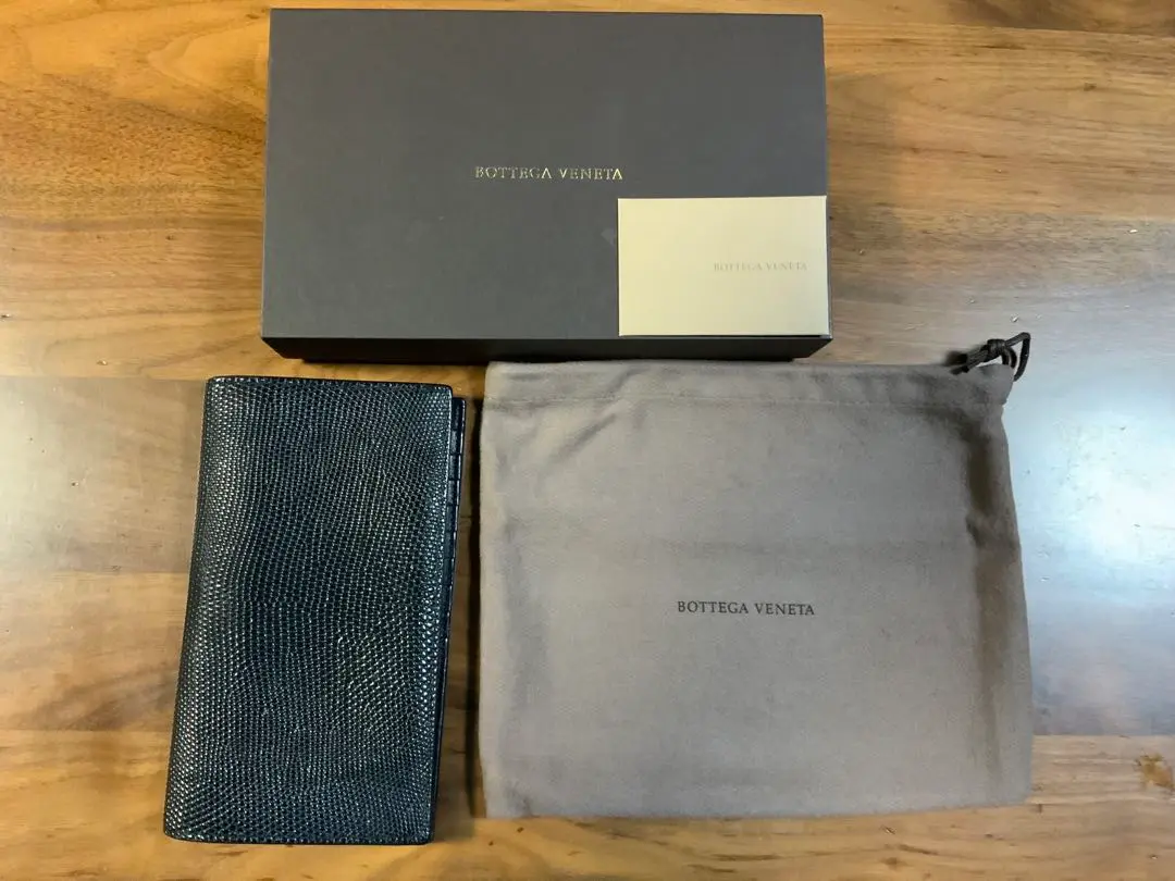 【極美品】Bottega Veneta ブラックリザードレザー長財布　箱保存袋付 美品 BOTTEGA VENETA 編み込みレザー長財布 ブラック 羊革