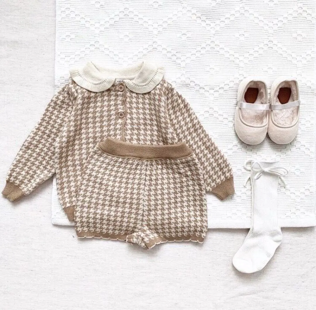 Thumbnail of Houndstooth Set Up Beige Korean Kids Clothes 100