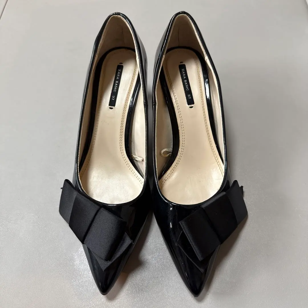 Thumbnail of ZARA Black Pointed-Toe Pumps with Ribbon