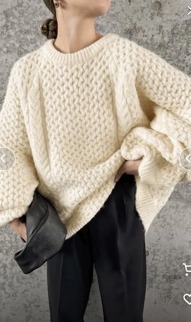 Thumbnail of Oversized Honeycomb Knit Ivory Volume Sleeve Knit Sweater