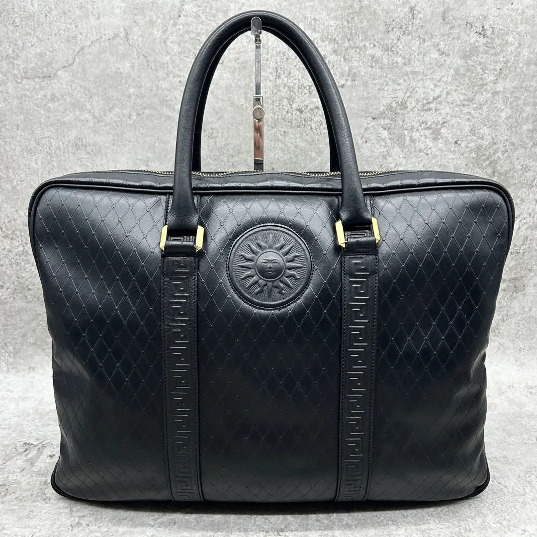 美品✨ヴェルサーチ ビジネスバッグ サンバースト ゴールド金具 黒 美品】VERSACE ヴェルサーチ サンバースト バニティ