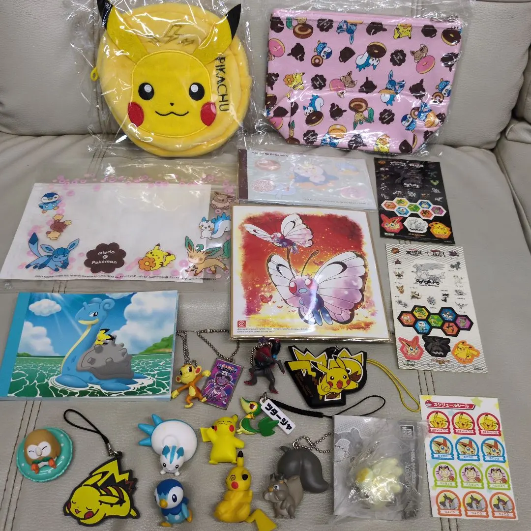 Thumbnail of Pokemon goods lot: pouch, memo pad, mascot, keychains, stickers, shikishi board