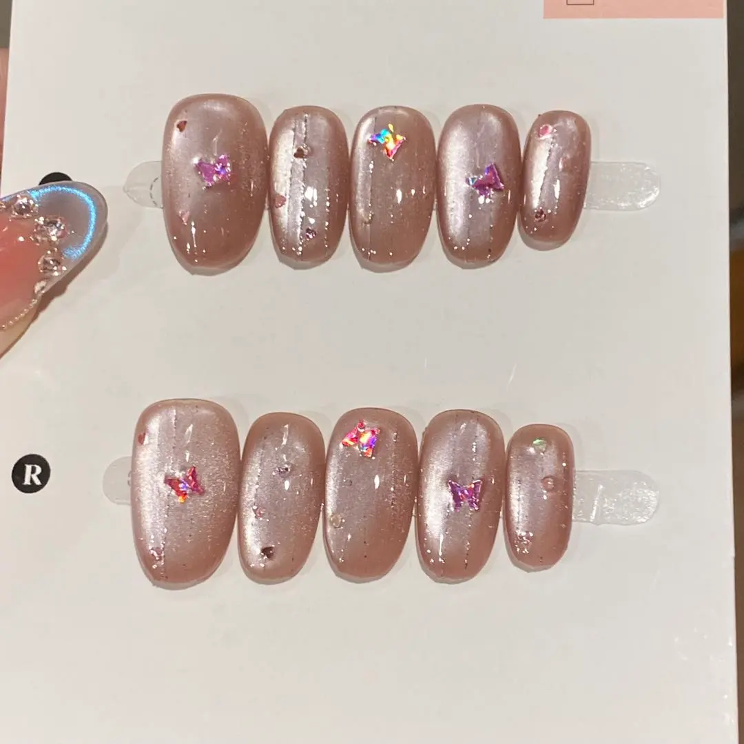 Thumbnail of Pink glitter stone nail tips, set of 10