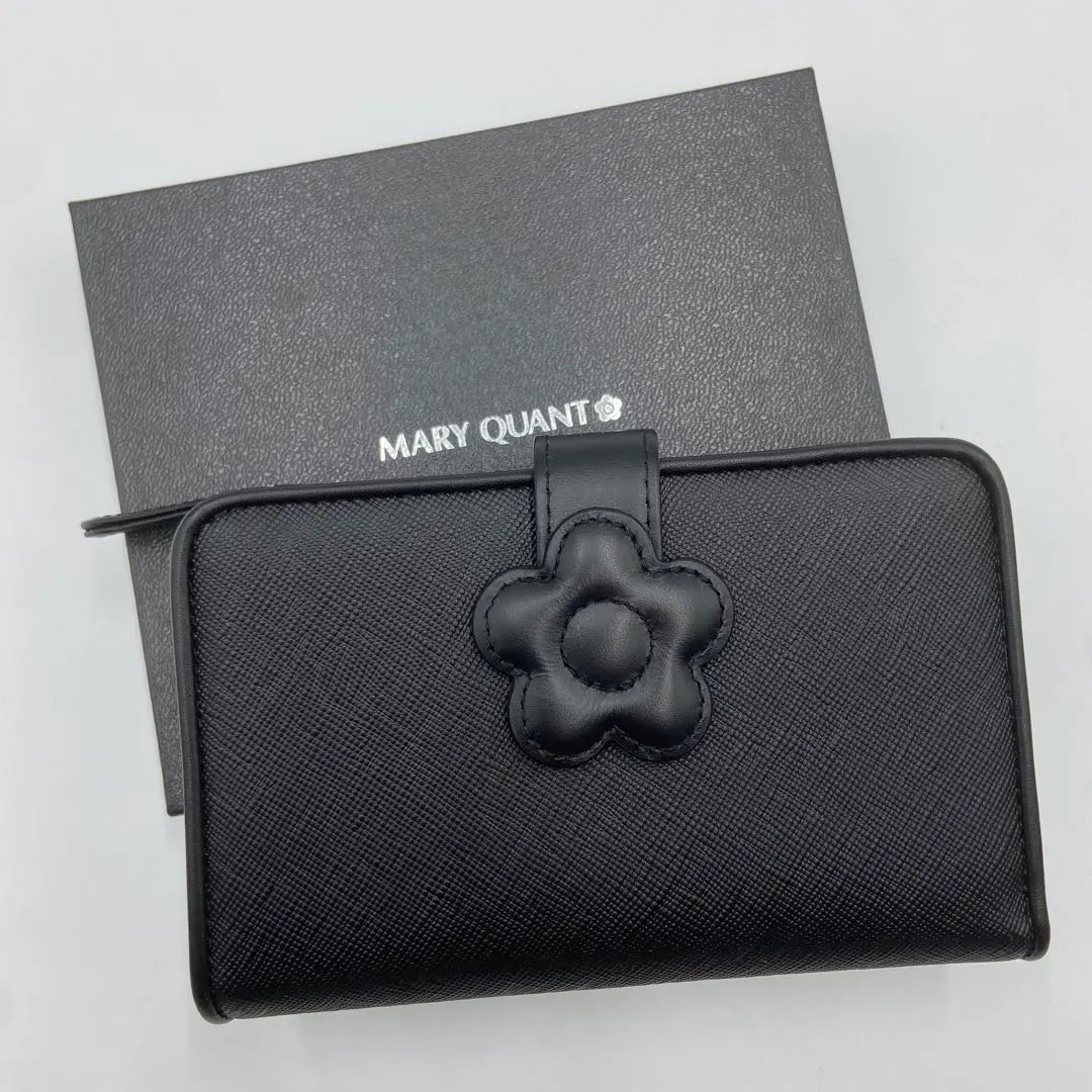 Thumbnail of Unused Mary Quant Folding Wallet Daisy Patch Snap Leather Black