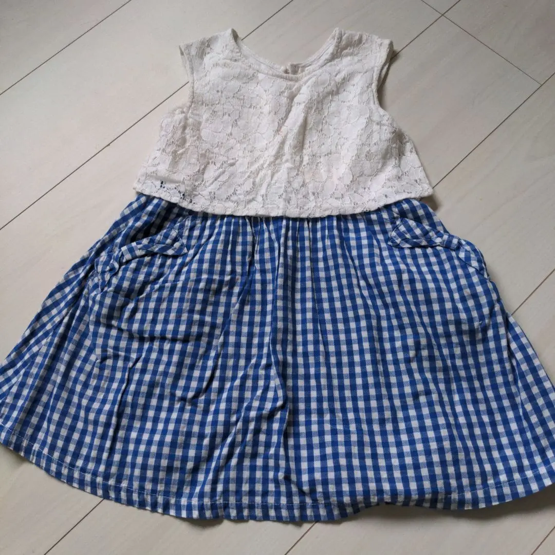 Thumbnail of Sleeveless Lace Check Dress White Blue Seraph