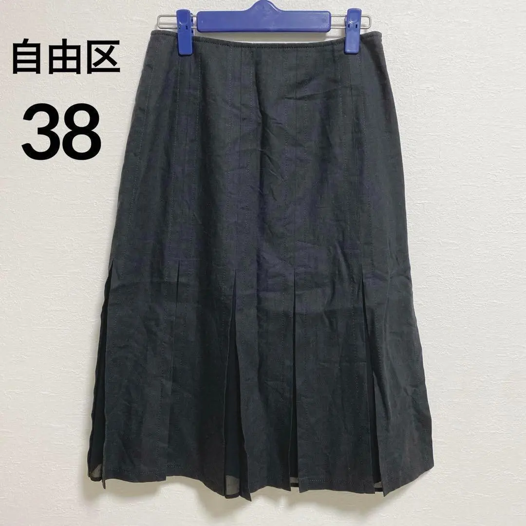 Thumbnail of a396 Jiyuku Pleated Skirt Linen Blend Adult Cute Black M Mid-Length