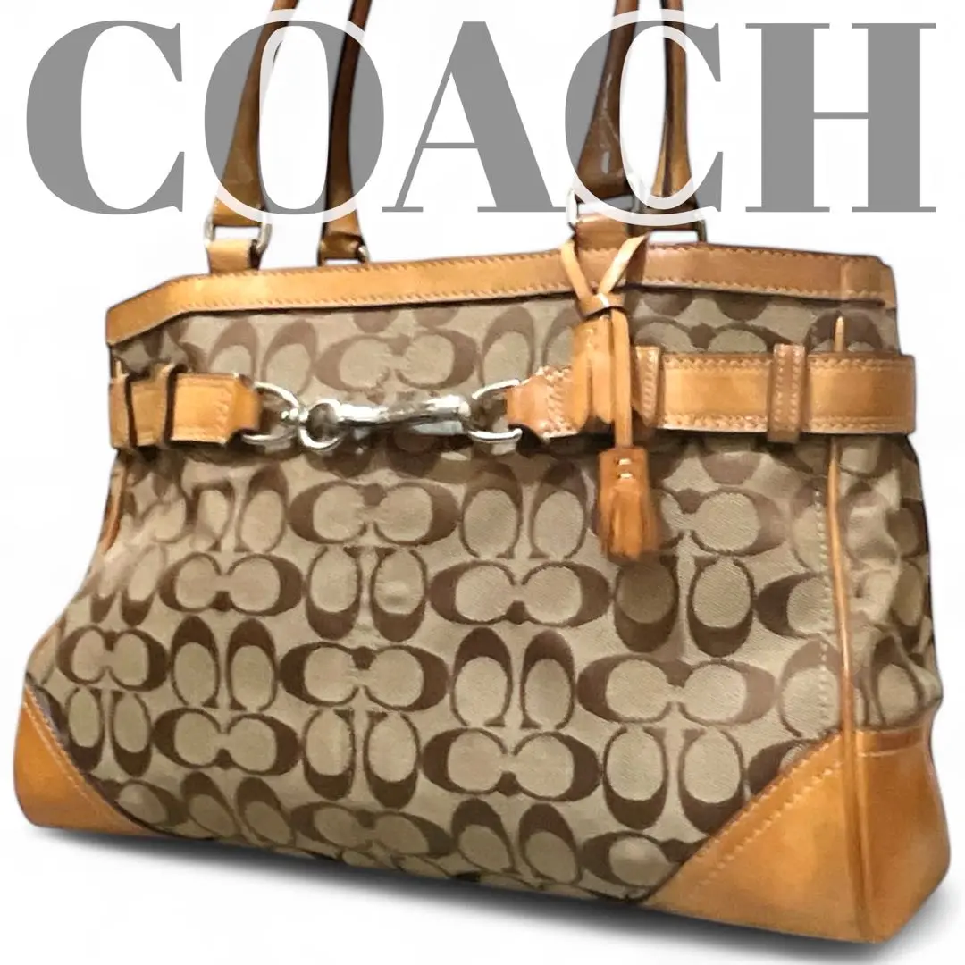 ★美品、 COACH ハンドバッグ トートバッグ シグネチャー 、8K07袋付き 1円 □極美品□ COACH コーチ 8K07 シグネチャー キャンバス