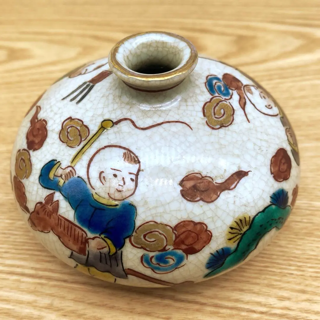 九谷　明治初期　　大日本永楽造　赤絵本金彩　油壺　大型　名入 九谷 明治初期 大日本永楽造 赤絵本金彩 油壺 大型 名入