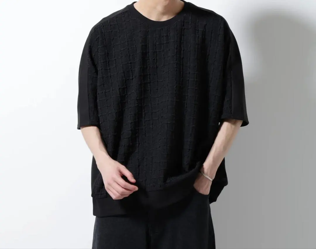 黑色 超大碼T恤 提花T恤 的縮圖