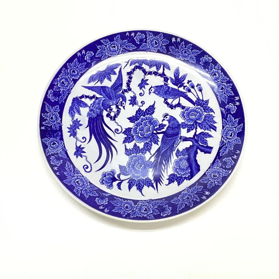 Thumbnail of Arita-yaki large plate, celadon and white porcelain, floral and bird design, diameter approximately 32.2cm