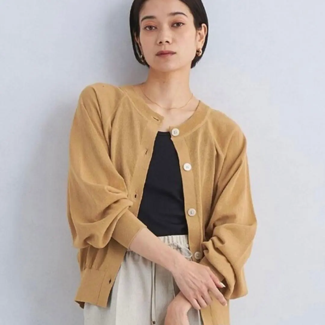 Green Label Relaxing 結論系列 內搭針織衫 米色 的縮圖