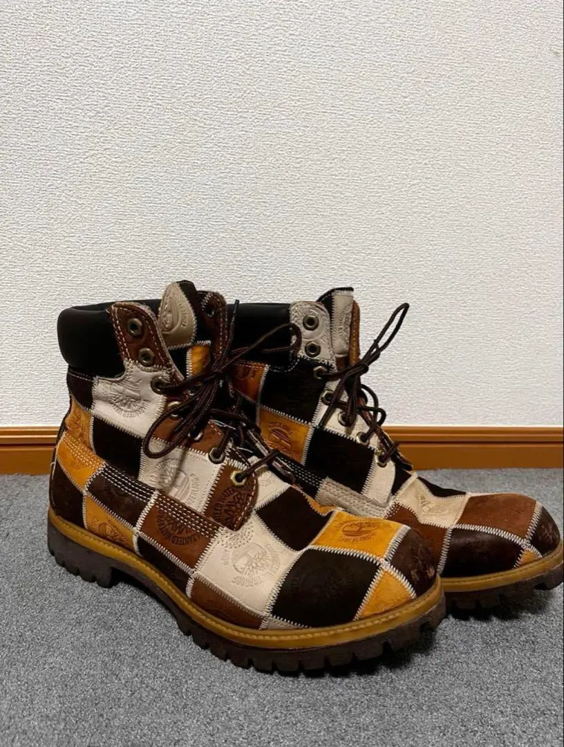 Timberland パッチワーク ロングブーツ ブラック・ブルー