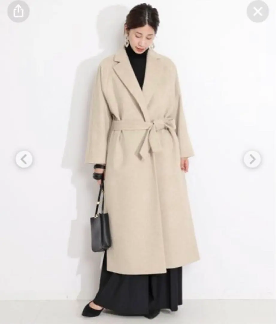 VERMEIL par IENA 側開衩長款大衣 象牙色 的縮圖