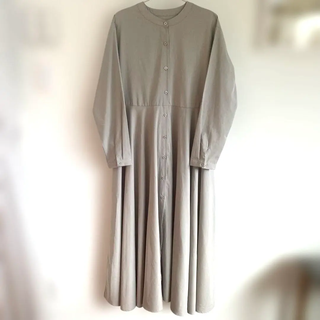 Thumbnail of Gray-beige button-down long-sleeved shirt dress