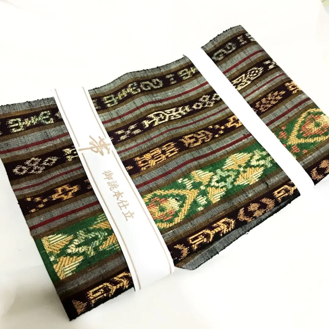 未使用品　和服帯　イカット手織　綿100% 天然.本藍草木染　名古屋帯　証紙付 200300991.jpg