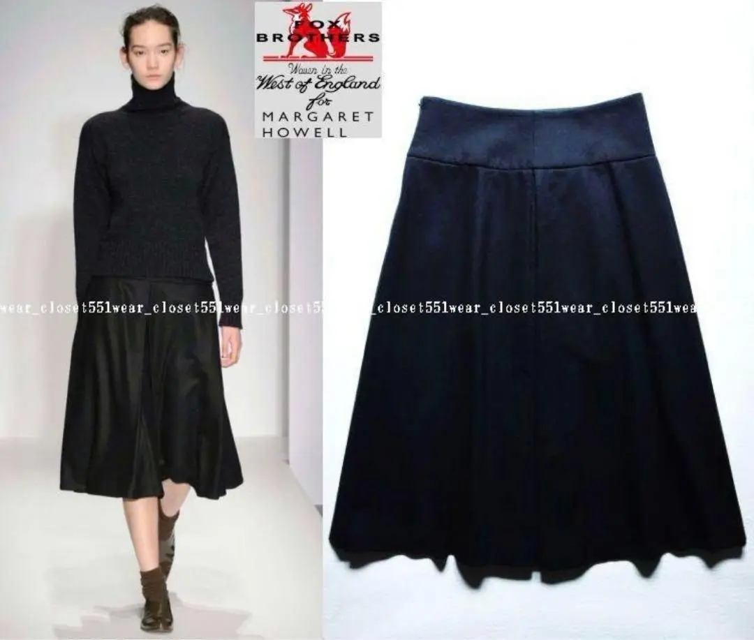 MARGARET HOWELL　プリーツスカート　シルク混　黒　L MARGARET HOWELL マーガレットハウエル ウールリネンプリーツ