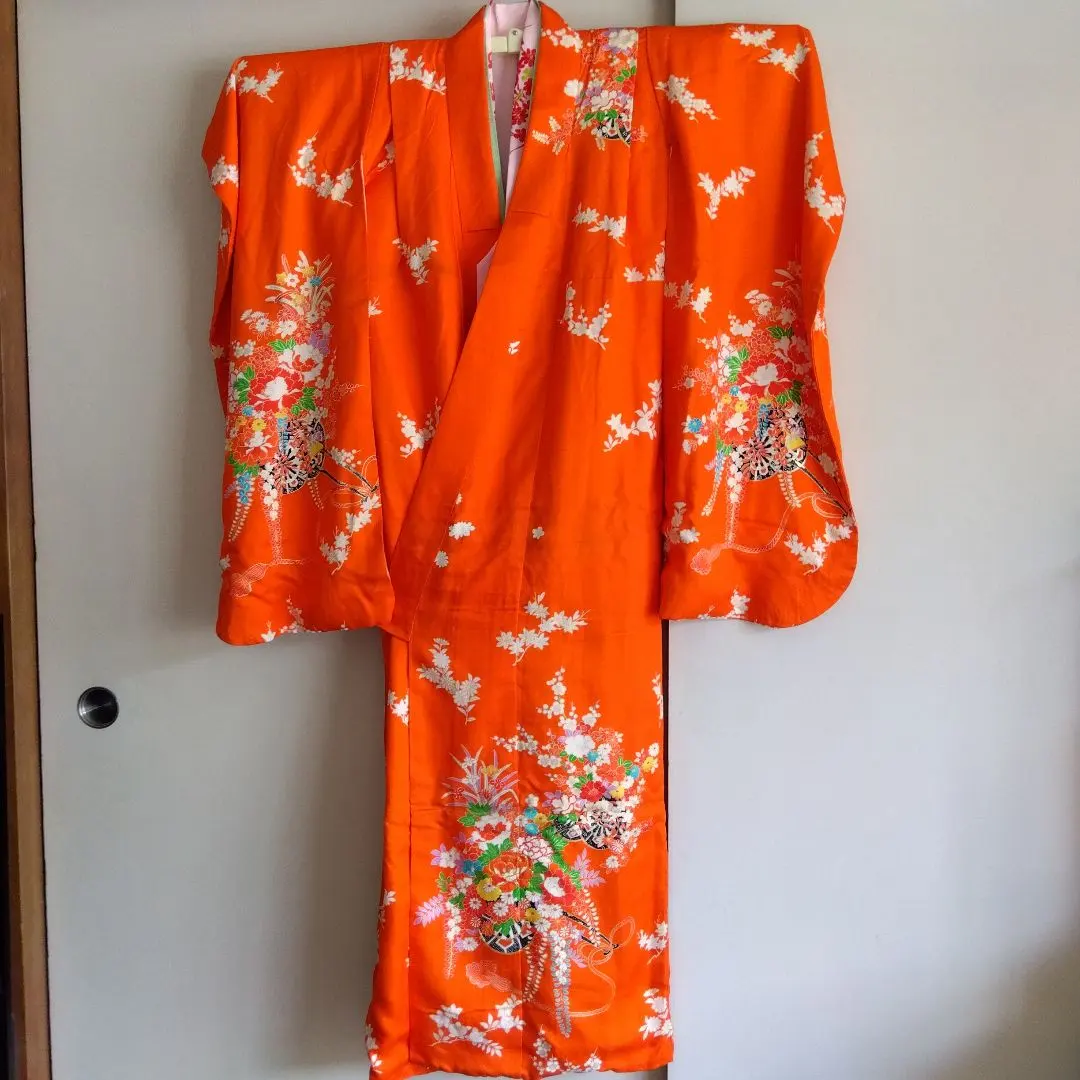Thumbnail of Shichi-Go-San orange floral embroidered kimono