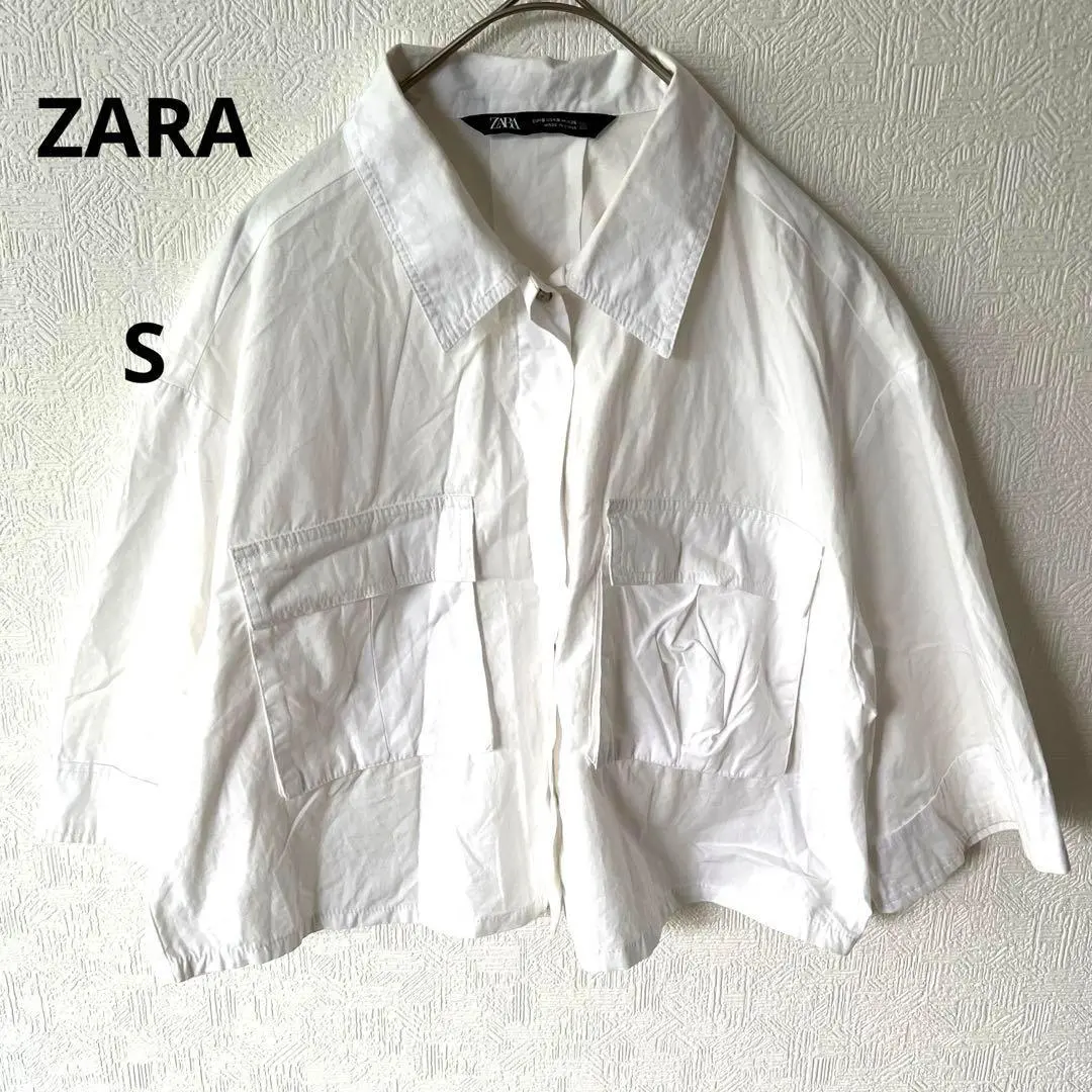 Thumbnail of Popular ZARA Cropped Shirt M Short Sleeve Cotton Shirt White Big Pockets