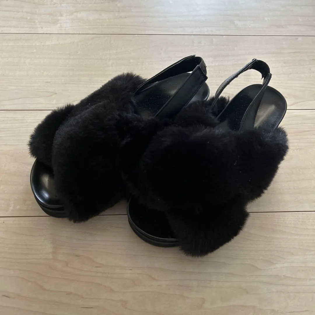 Thumbnail of Black Fur Slide Sandals