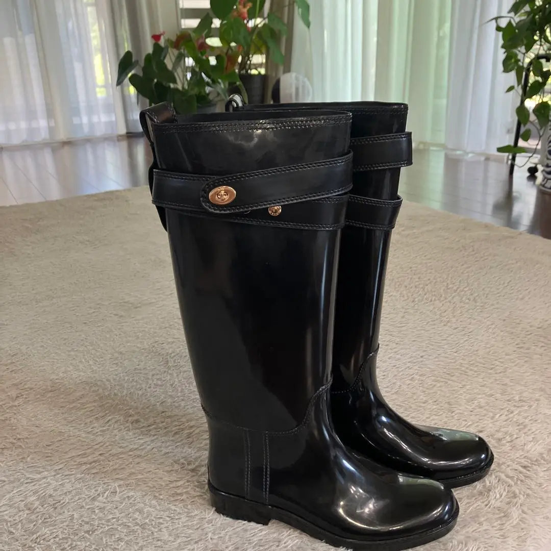 美品　コーチ　COACH 長靴 24 ロング ブーツ レインブーツ 黒 ブラック 楽天市場】コーチ レインブーツ 長靴 レディース おしゃれ 軽量