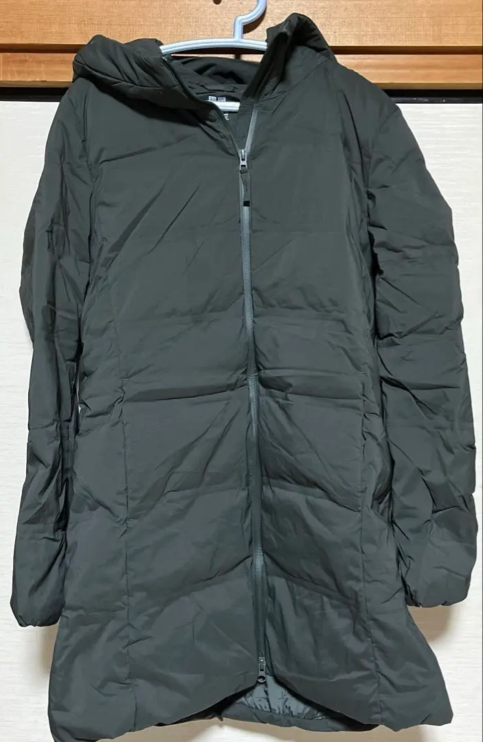 Thumbnail of Dark green hooded long down jacket