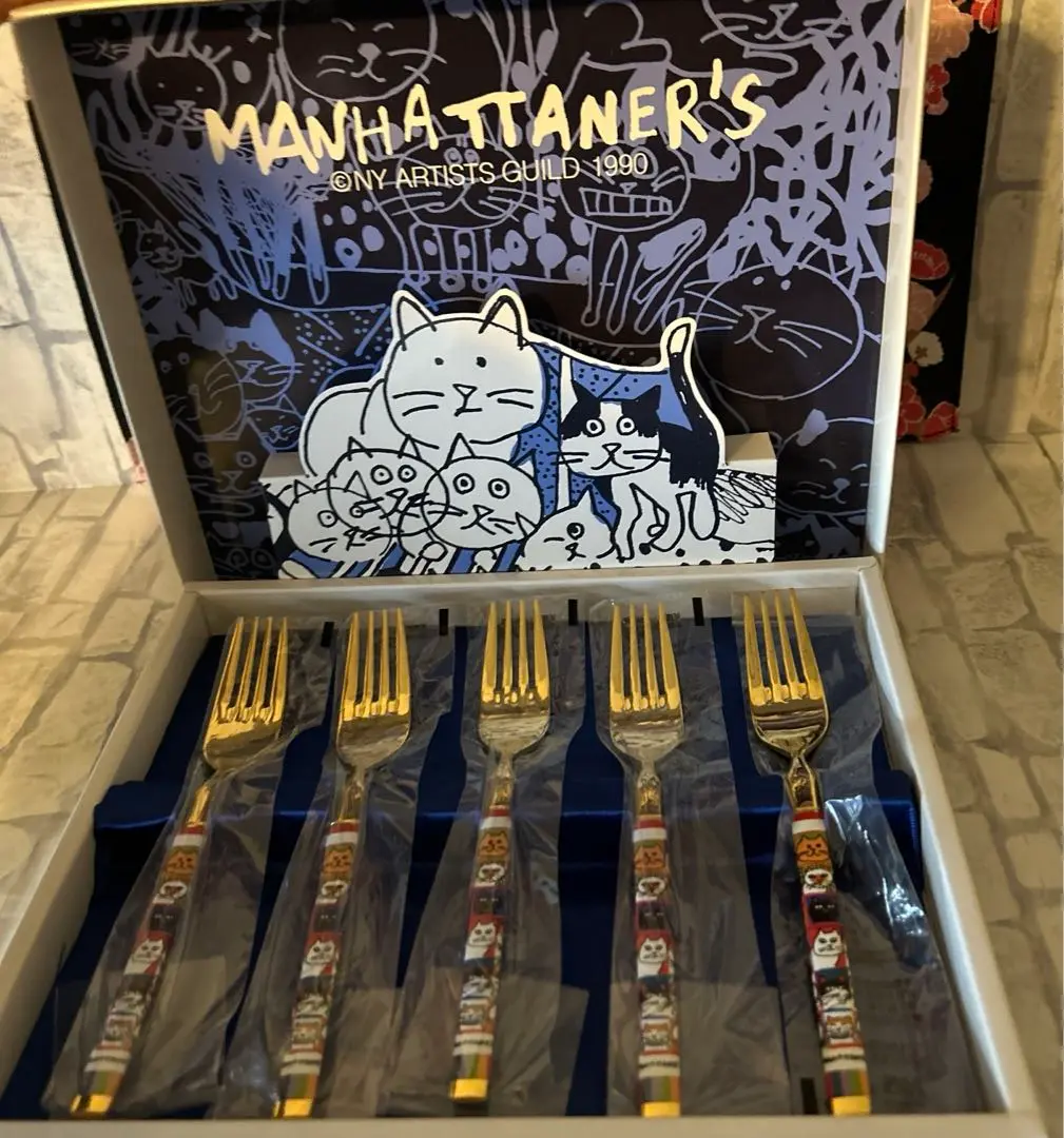 Manhattaner's 猫デザイン 　カトラリー 12本セット お箸 ブルー 「坐って4匹猫」 | すべての商品