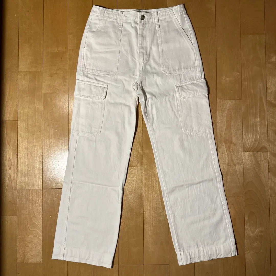 Thumbnail of ZARA White Cargo Pants, Size S, 100% Cotton, Straight Fit