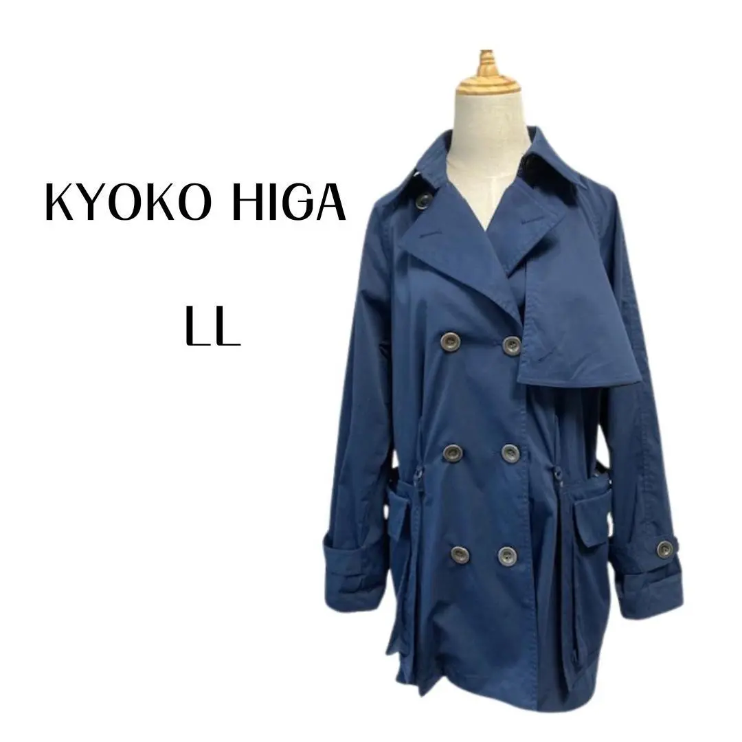 【未使用タグ付】KYOKO HIGA トレンチコート　ブラック　LL 2025年最新】KYOKO HIGA トレンチコート・スプリングコートの