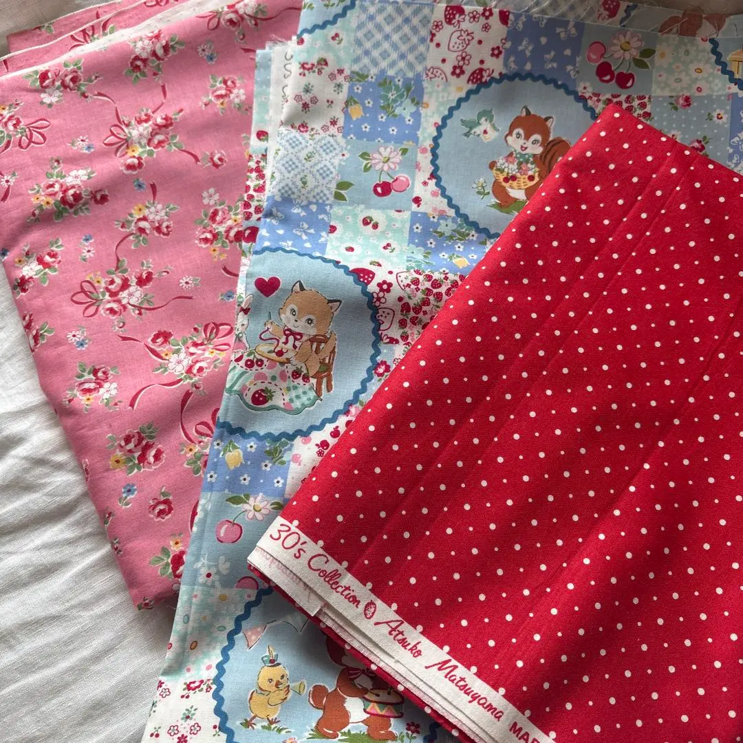 Thumbnail of Atsuko Matsuyama design 30's animal bouquet ribbon, discontinued polka dot rare fabric, with bonus!