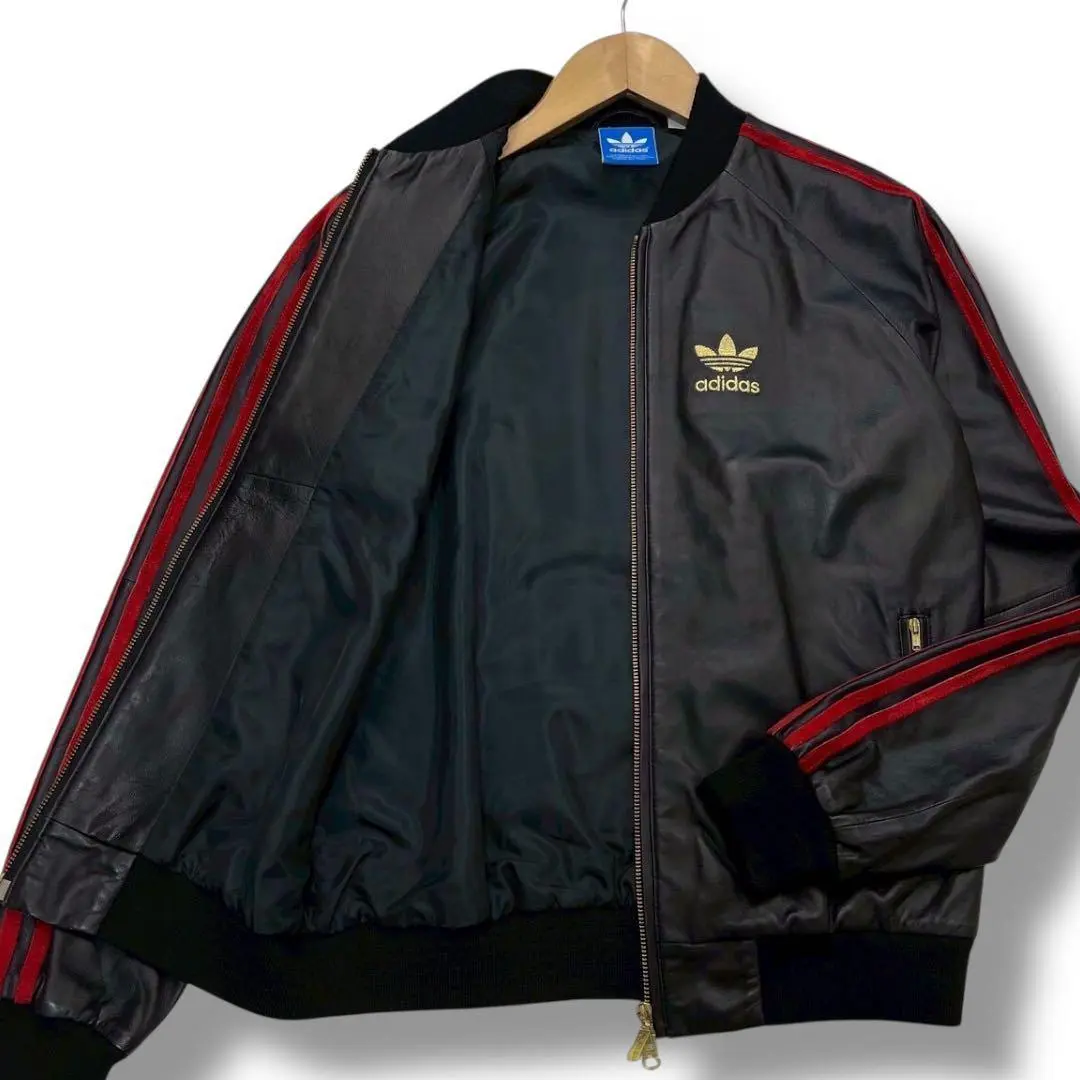 adidas アディダス レザートラックジャケット 羊革 シープスキンブラック黒 adidas アディダス シープスキン レザートラックジャケット