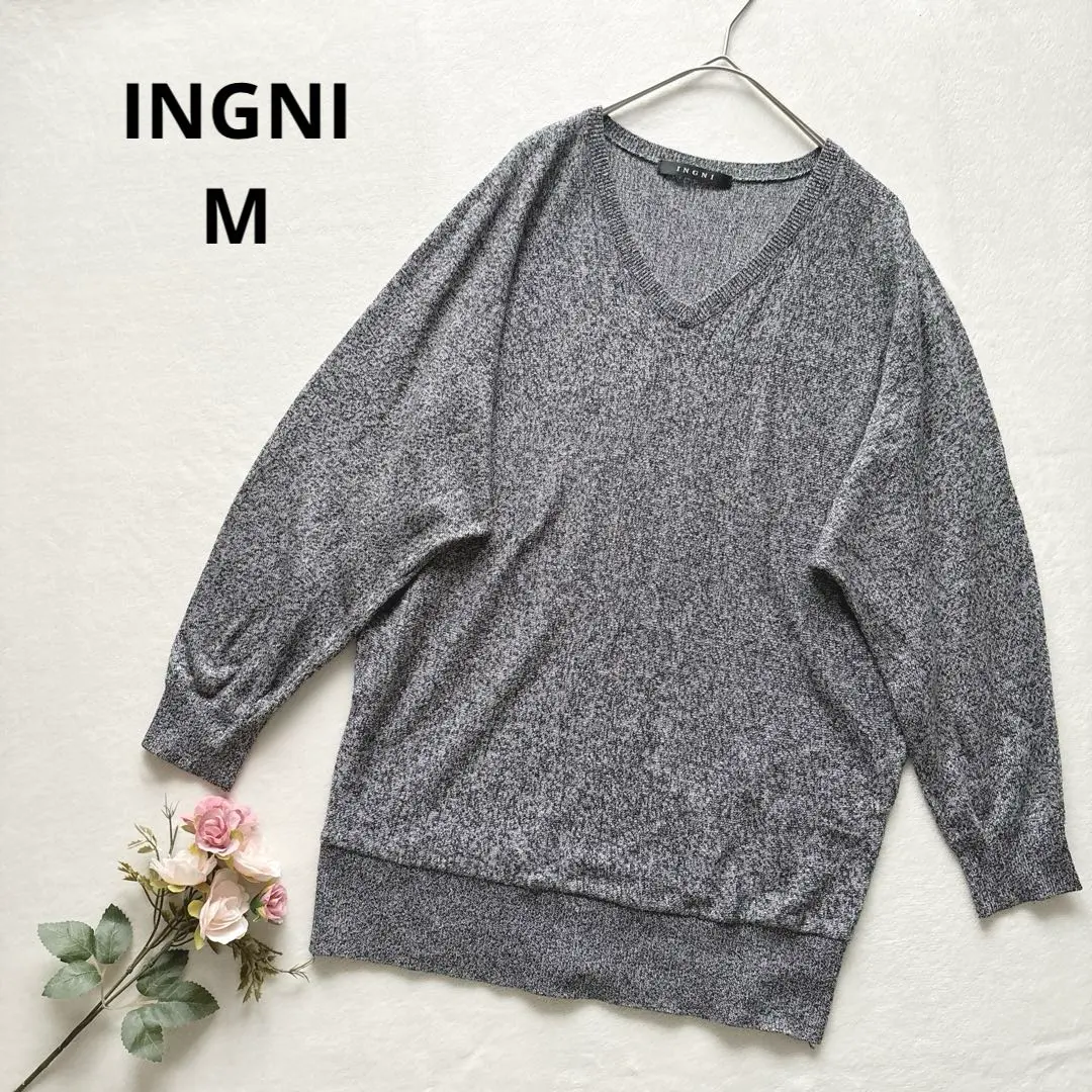 Thumbnail of INGNI Black Lame V-Neck Knit Tunic Sweater Thin M