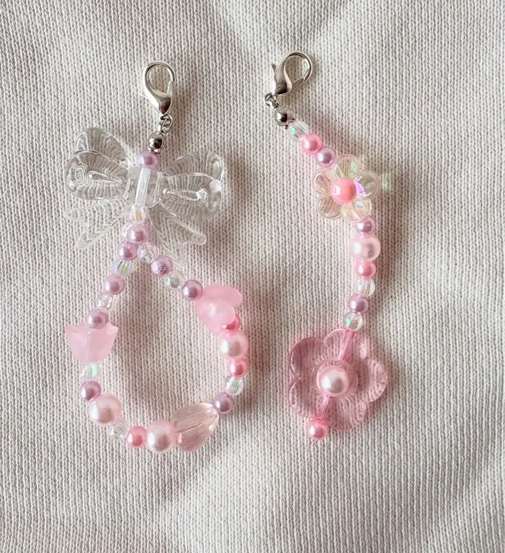 手作串珠手機繩 粉紅色 的縮圖