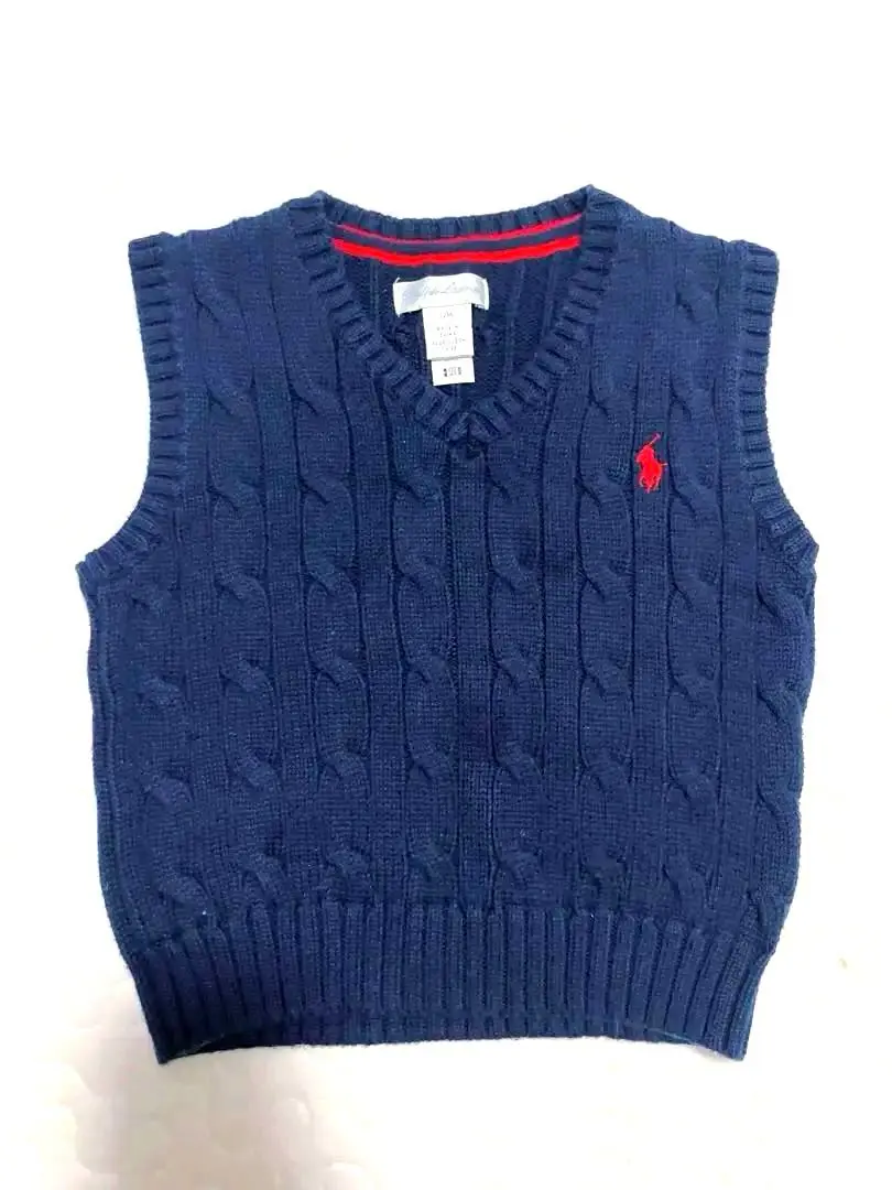 Thumbnail of Ralph Lauren Navy Cable Knit Vest 18M