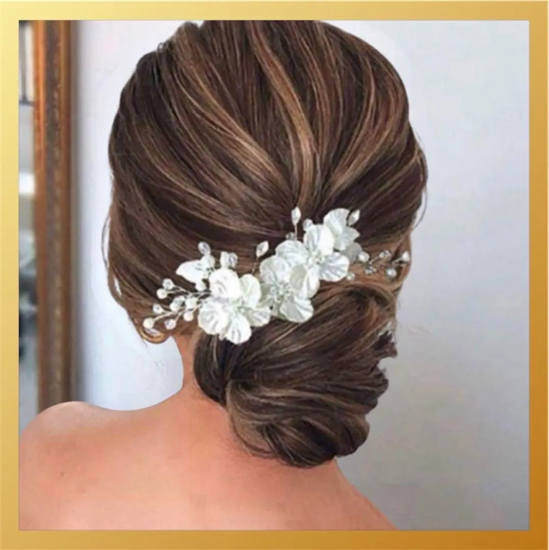 頭飾 花 髮飾 白色 金色 結婚式 髮夾 和裝女士 的縮圖